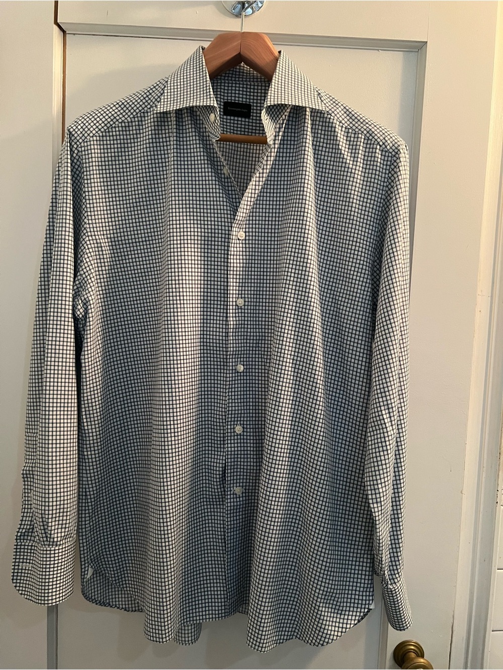 Ermenegildo Zegna Blue and White Checked Dress Shirt